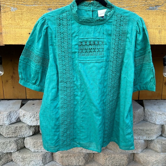 SzL-UniversalThread Shirt Sleeve top w/lace detail see last photo for small spot - Picture 1 of 6